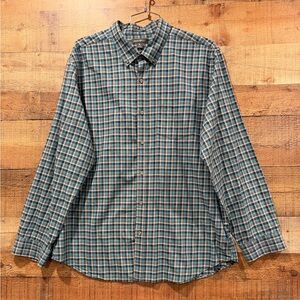 Eddie Bauer Men's Teal Blue and Brown Plaid Shirt Size XL